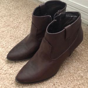 Dark brown faux leather ankle booties